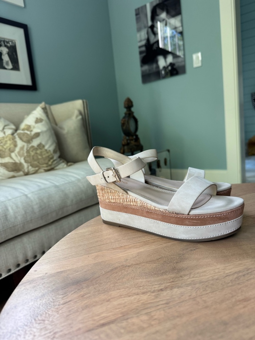 Aldo Cream Platform Wedge Sandals with Ankle Strap